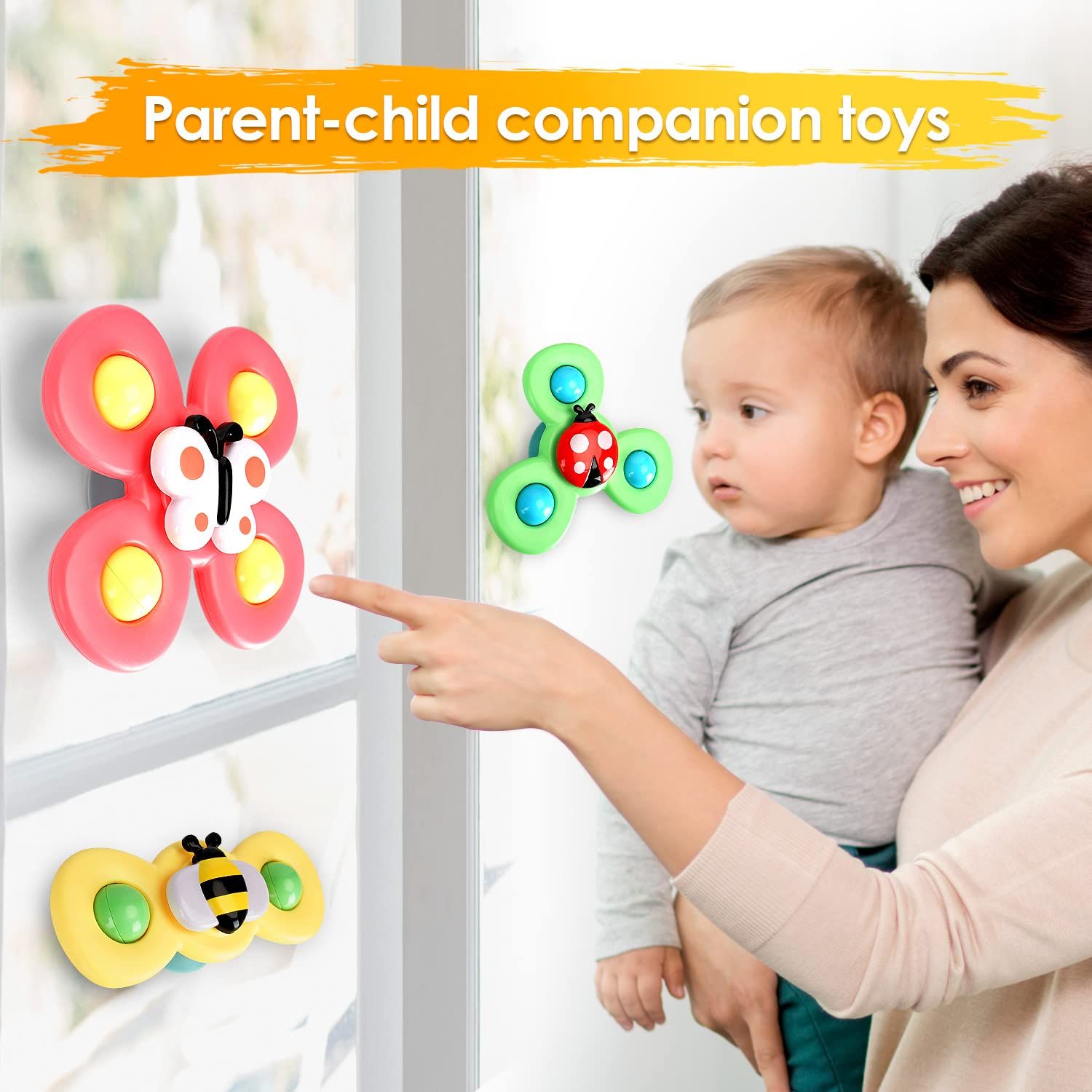3pcs,Suction cup rotating toys in the bathroom, children's fingertip rotating suction cups for bathing and playing in water — image 2