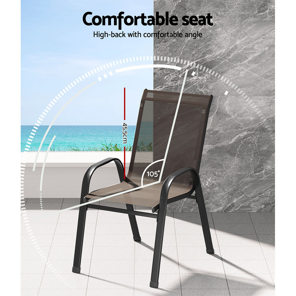 Gardeon 6PC Outdoor Dining Chairs Stackable Lounge Chair Patio Furniture Brown โ image 5