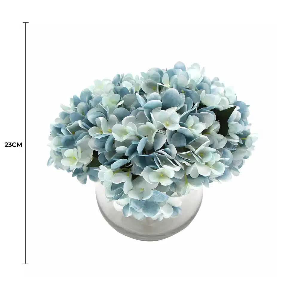 Premium Faux Hydrangea with Glass Vase (Artificial Flowering Blue Hydrangea) 23cm โ image 2