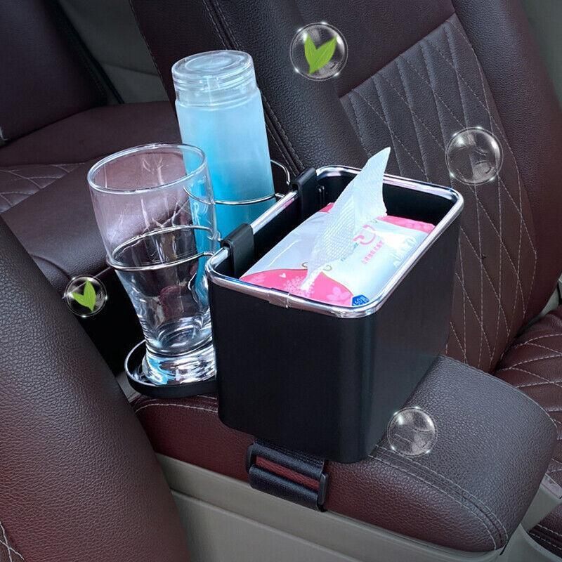Multifunctional Car Armrest Storage Box with Tissue Holder and Dual Cup Rack - Beige โ image 6