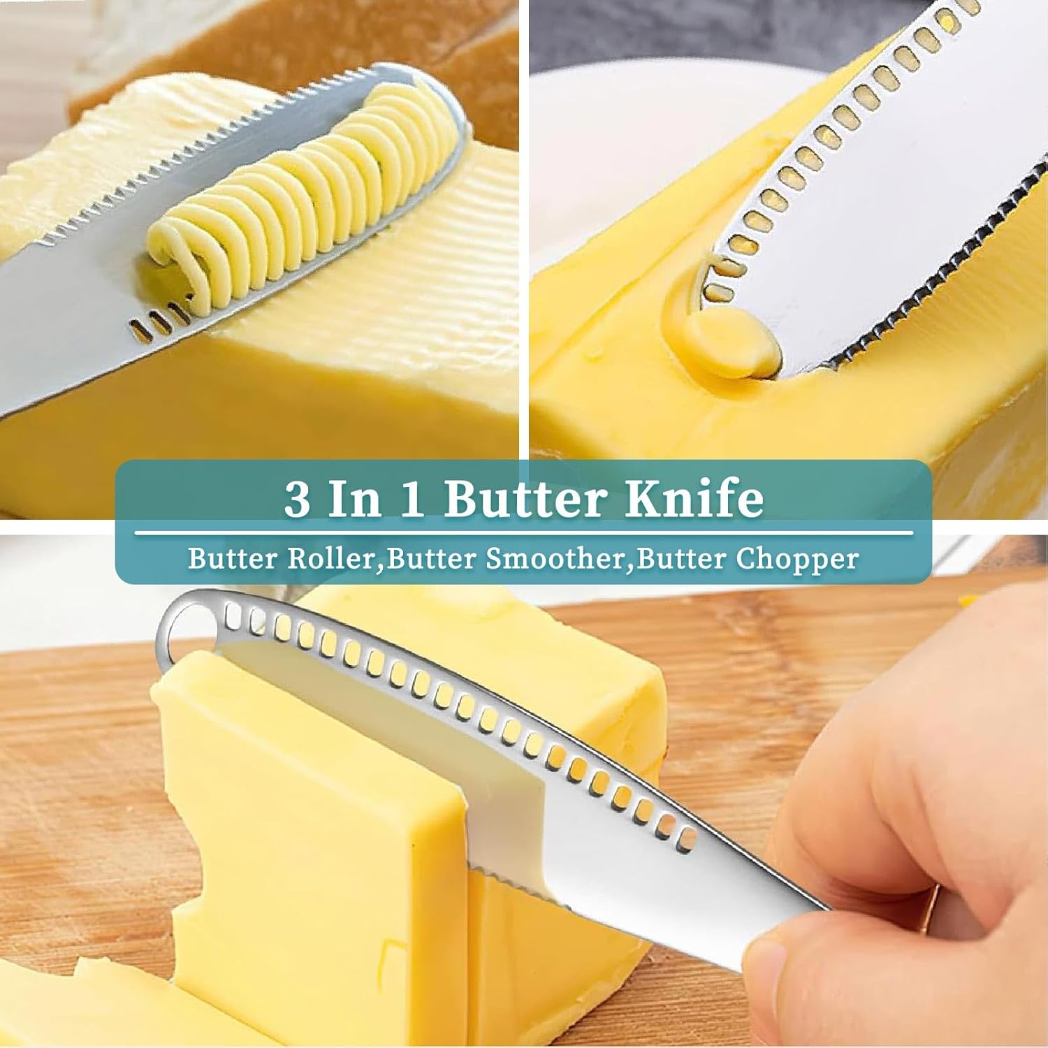 2 Pack 3-in-1 Stainless Steel Butter Spreader with Holes Cold Butter Knife Suitable for Cheese Peanuts — image 3