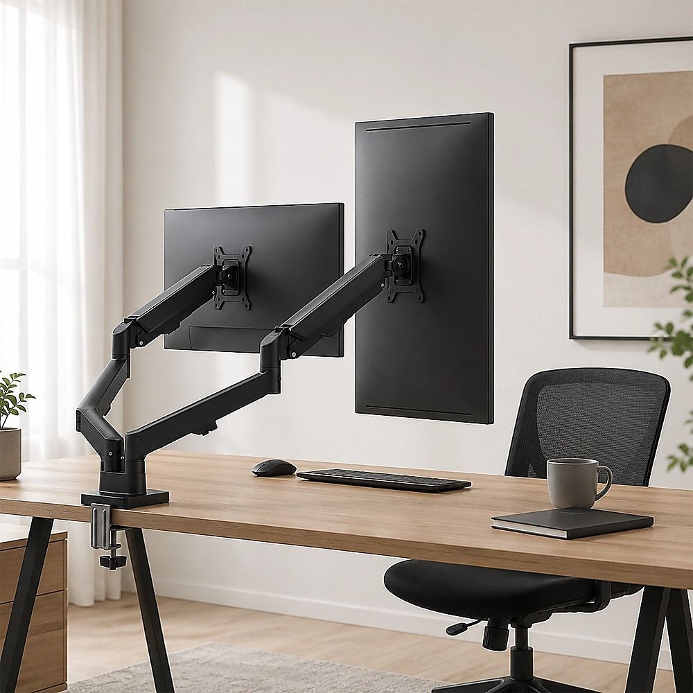Dual Arm Monitor Desk Mount Bracket Spring Assisted 17–32 Inch Full Motion — image 2