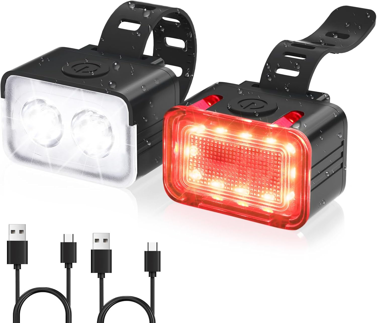 Bike light - IPX6 waterproof - Front and rear light - Rechargeable - Type-C charging port - 5+6 modes - Front and rear light combination - 300 lumens - Super