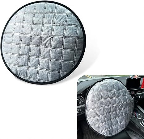 2Pcs Car Steering Wheel Cover Sun Shade, Aluminum Film Car Wheel Cover Heat Insulation Cooling, Thickened Anti-aging Foldable Reflective Protector, for Most