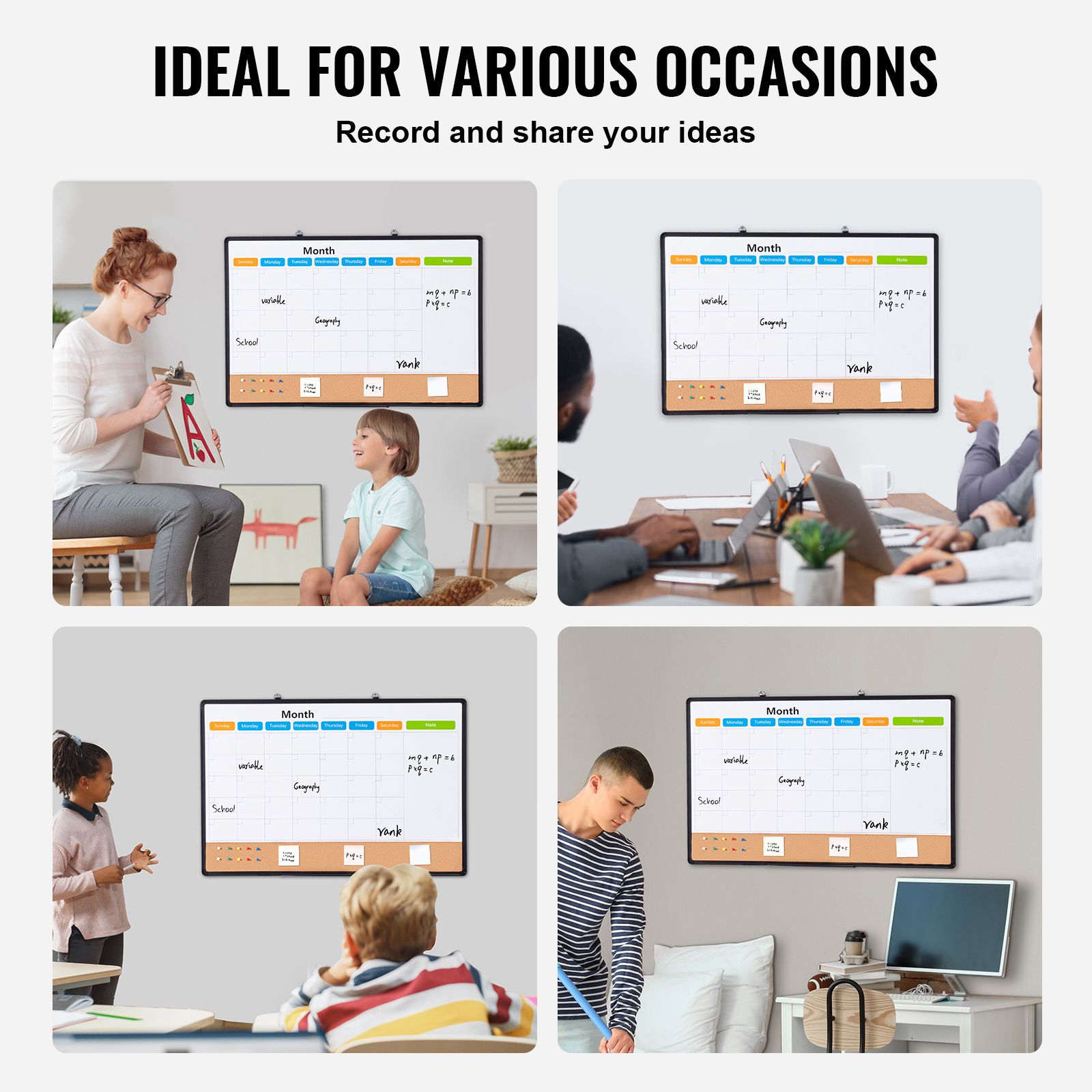 36"x 24" Monthly Calendar Whiteboard & Cork Board Combo with Aluminum Frame – 2-in-1 Magnetic Dry Erase Bulletin Board for Wall Mount – Ideal for School, Home — image 6