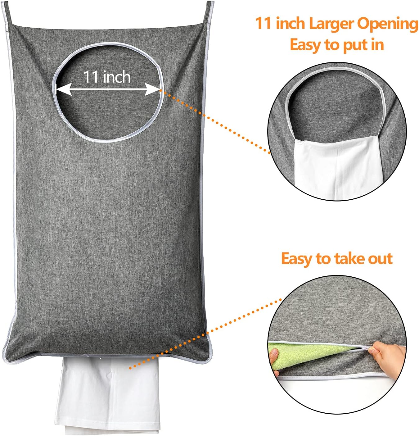 XL Hanging Laundry Hamper, Extra Large Tear-resistance Door Hamper with 2 Types Hooks for Dirty Clothes, Save Bathroom Space Hanging Laundry Bag (36.5x 22 — image 3