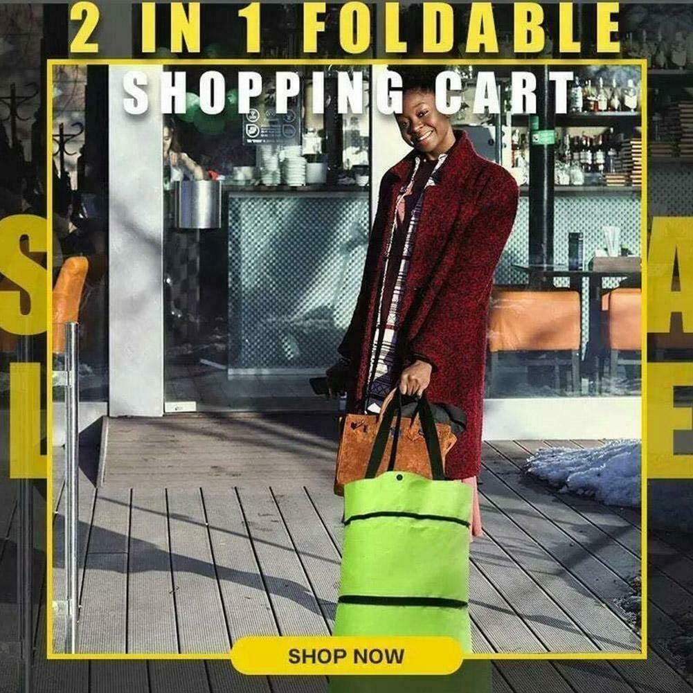 2 in 1 Foldable Shopping Cart, Collapsible Grocery Cart with Wheels Shopping Bag Telescopic Storage Bag for Traveling — image 5