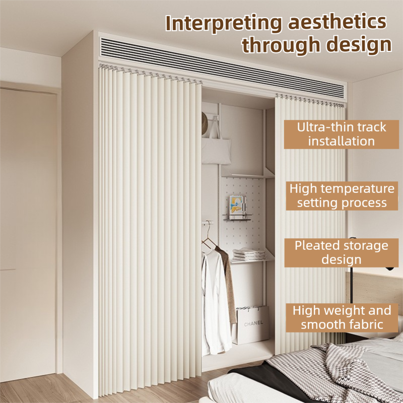 Light Gray Linen-Look Dust Drill-Free Pull-Curtain - Folding Doorless Closet Divider with Magnetic Closure & Hanging Rings 120 X 180 CM — image 5