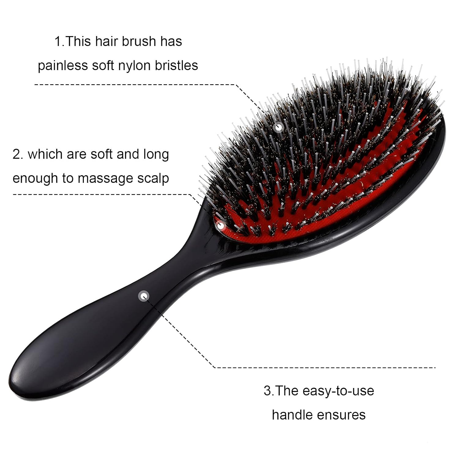 Hair Brushes, 2 Pieces Boar Bristle Hair Brushes with Nylon Quill, Natural Bristles Hair Extensions for Women, Men and Kids, Promotes Smooth and Healthy Hair โ image 3