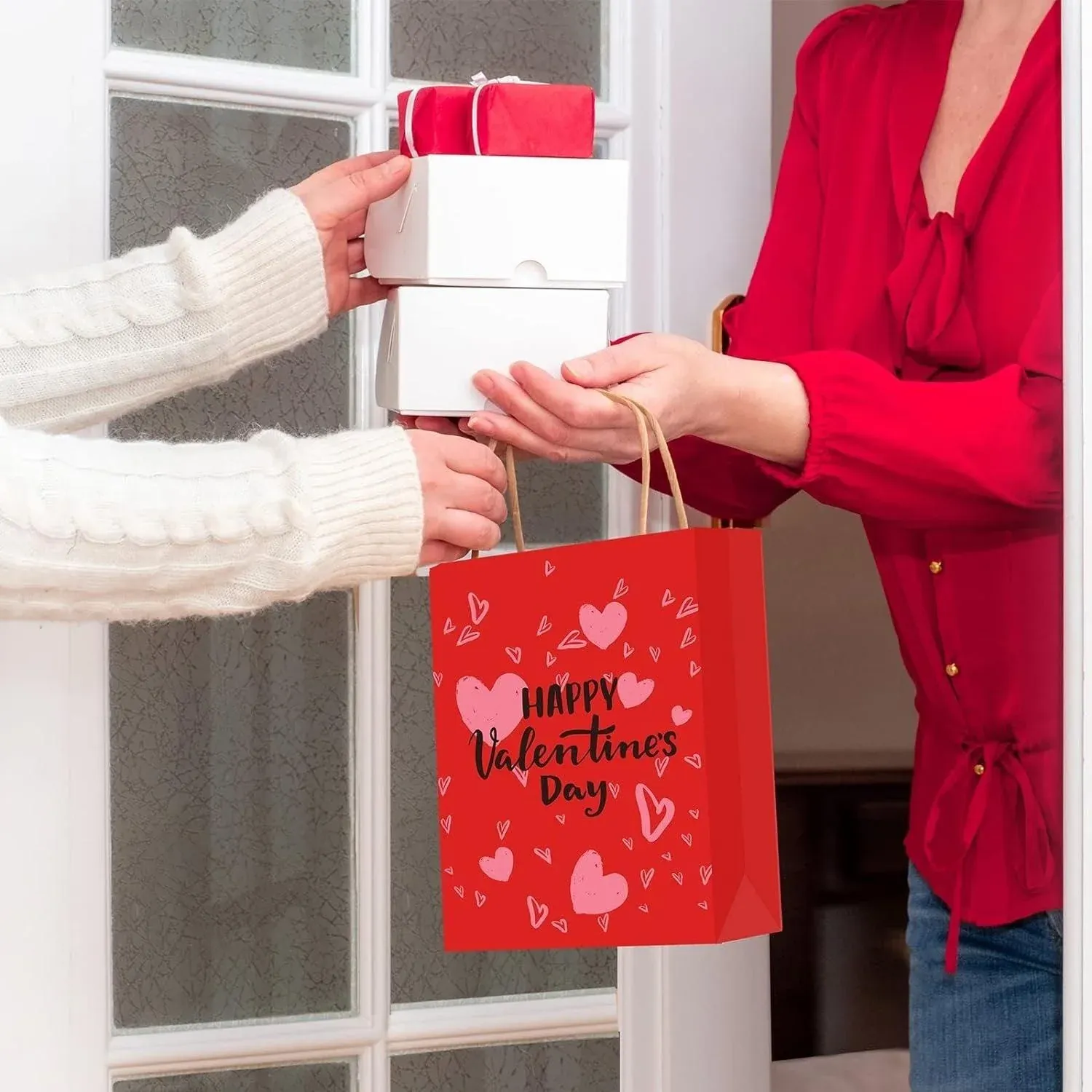 30x Valentines Day Love-Themed Tote Bag Elegant Kraft Paper Handbag Lightweight - Y168 — image 5