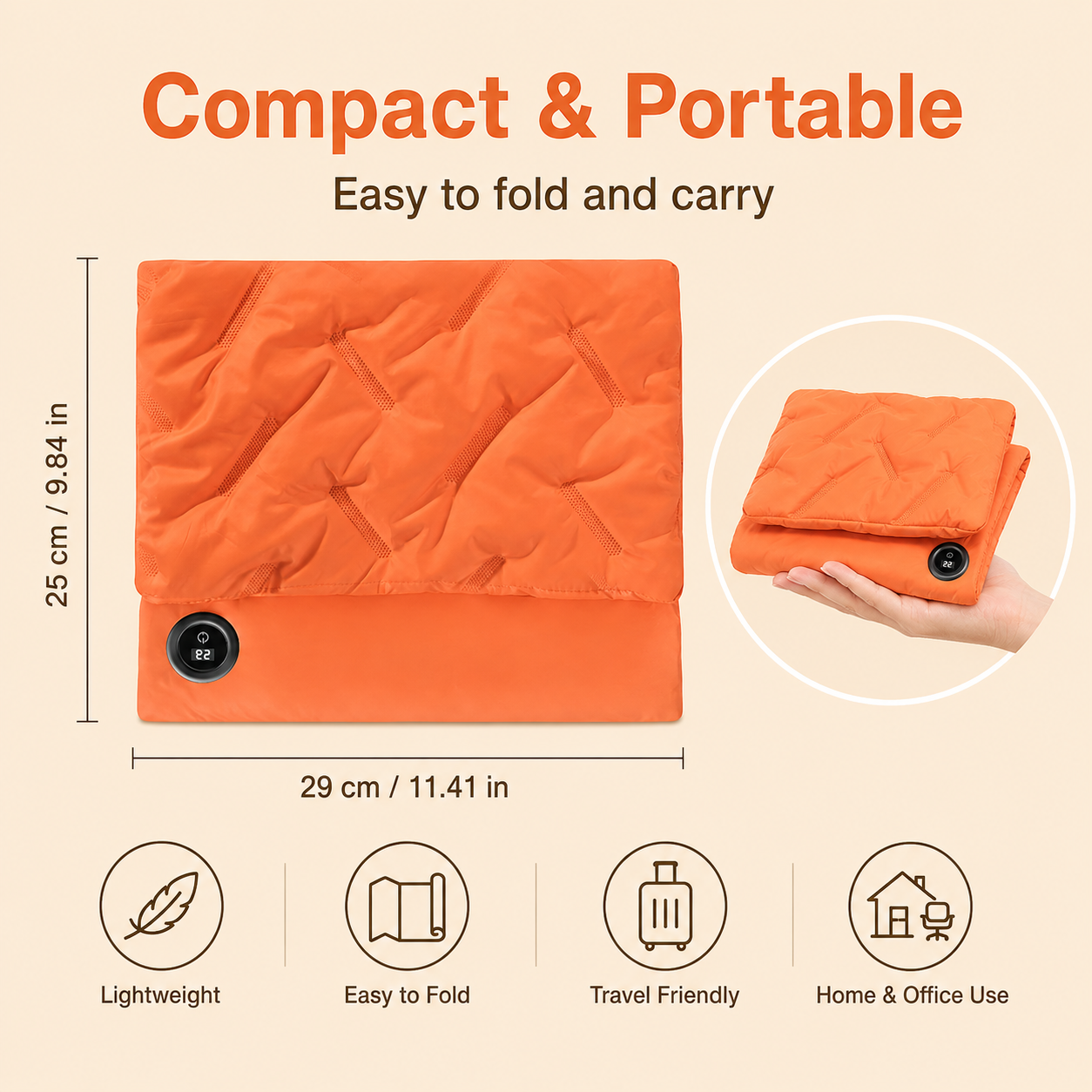 Rechargeable Hand Warmer Muff, USB Electric Heating Pad with Digital Display Temperature Control, 3 Heat Levels Portable Far Infrared Heated Cushion for — image 3