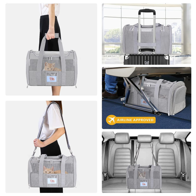 Grey Large Cat & Small Dog Carrier - Soft-Sided, Foldable & Breathable Pet Travel Bag (43 × 30 × 28 cm) — image 4