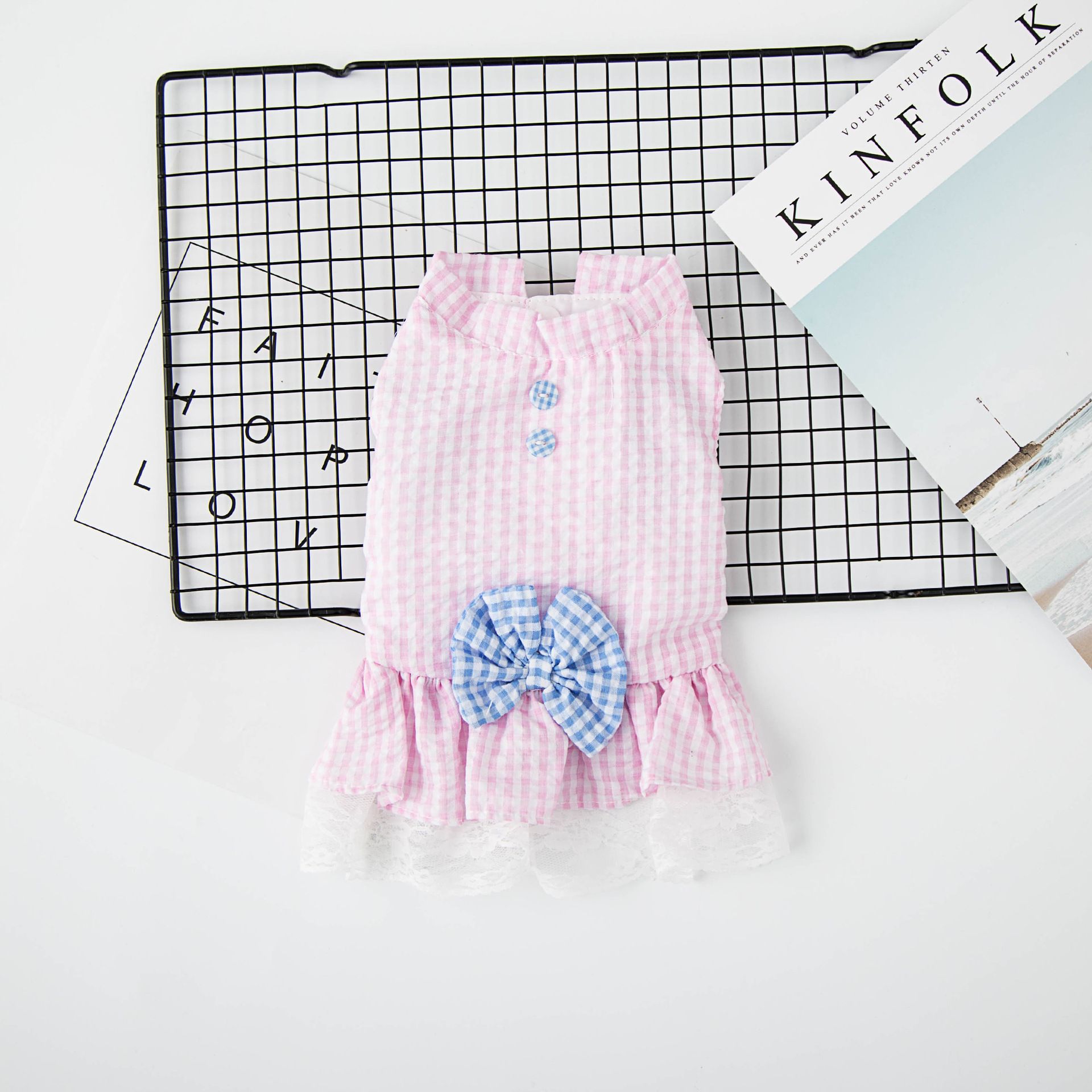 Pet Dog Princess Skirt Cloth Casual Style Plaid Skirt Pink