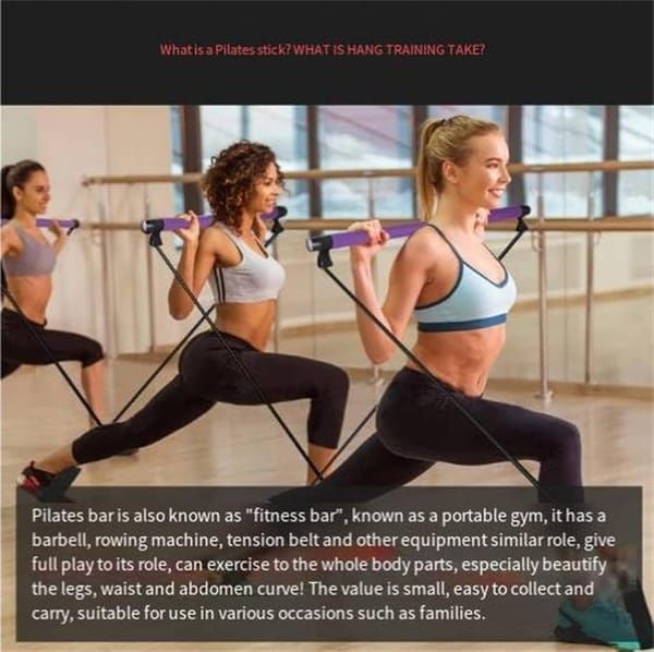 Blue multi-functional Pilates fitness stick elastic rope yoga pole stretch back training device chest expansion pull rod arm strength device โ image 5