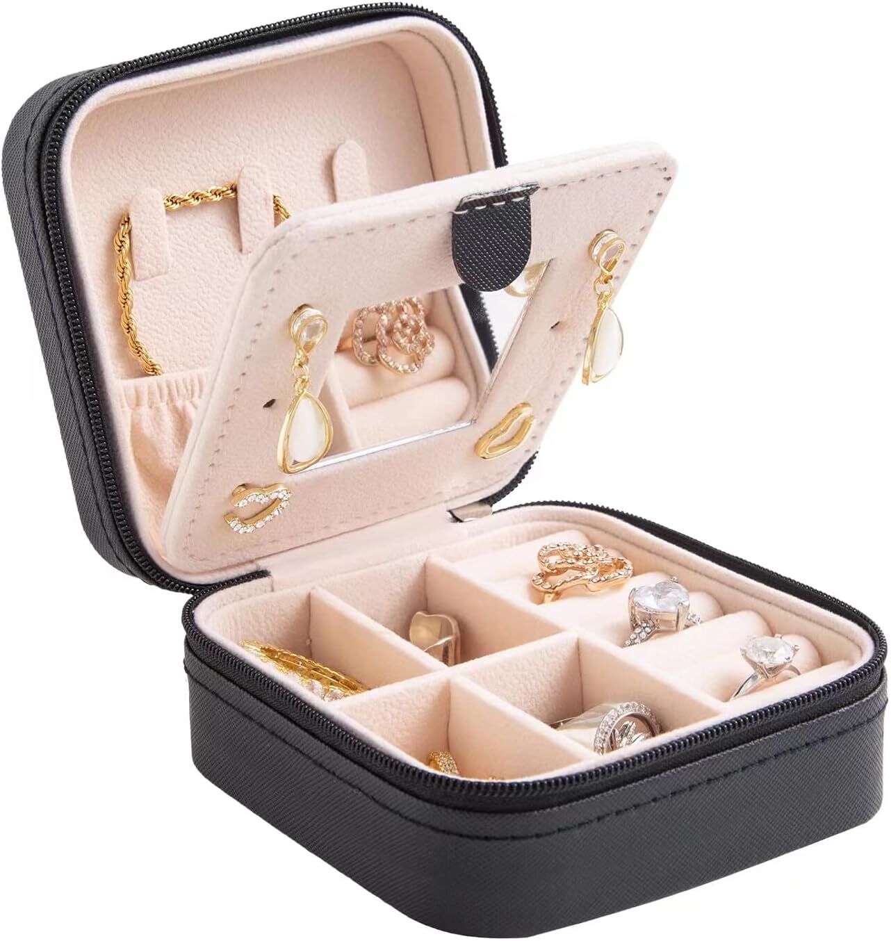Black Travel Jewelry Box with Mirror: Sleek, Organised Storage for Rings, Necklaces & Earrings, Ideal for Aussies — image 6