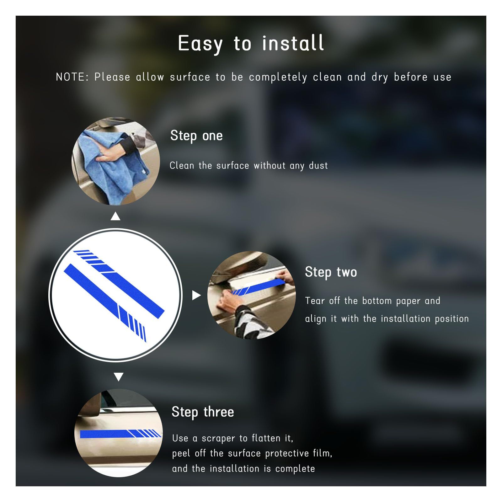 2PCS Car Rear View Mirror Stickers, Waterproof Auto Side Rearview Mirrors Decal Stripes, Universal Anti-Collision Striped (Blue) — image 3