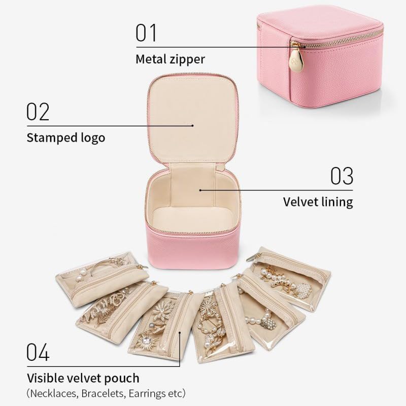 Trendy Jewelry Box with Portable Travel Pouches for Earrings Rings Necklaces - Airtight Seal Smart Compartment System Travel-Safe Lock Compact Lightweight 360° — image 3