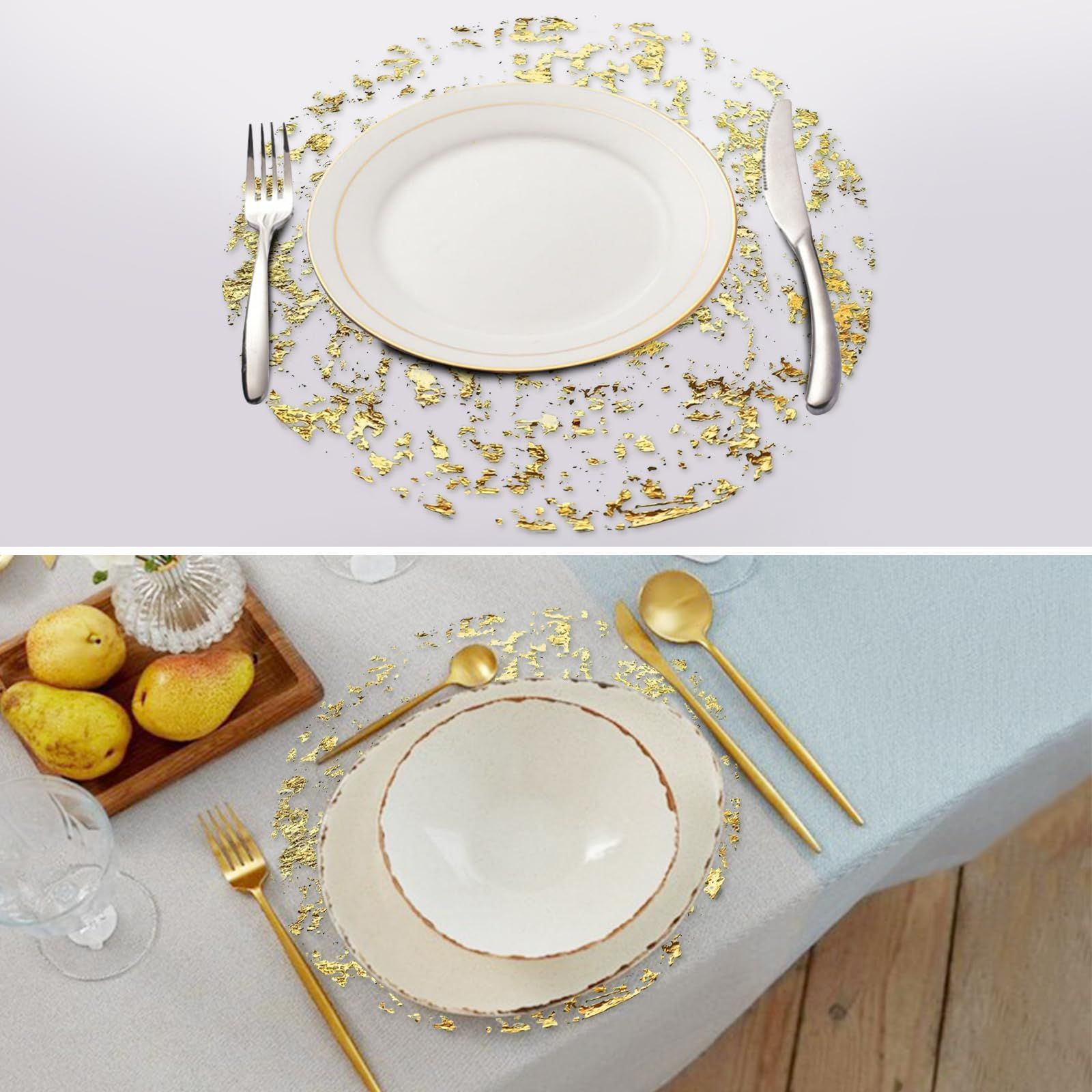 12 Pcs Gold Round Placemats Metallic Glitter Gold Foil Mesh Decorative Table Mates Gold for Wedding (13 Inch) โ image 5