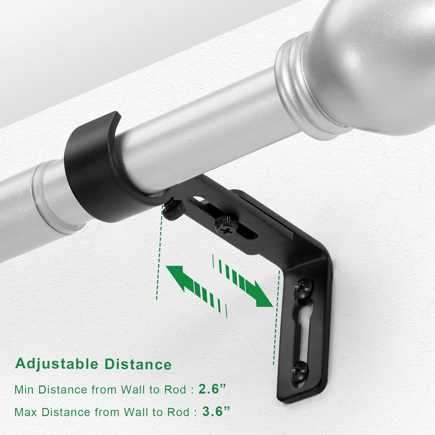 Curtain Rod Bracket Adjustable, Drapery Rod Holder Hooks Support Hangers for 1 inch Diameter Window Curtain Rods (Black, 3-Pack) โ image 2