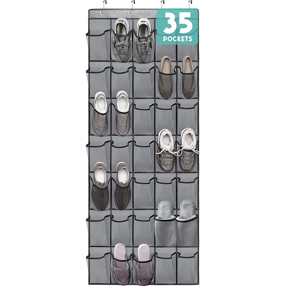 1 Pack 35 Breathable Mesh Pockets Large Hanging Shoe Organizer Over The Door Shoe Rack for Closet Door Storage Shoe Holder Hanger, 4Hooks, Grey (67.9'' — image 5