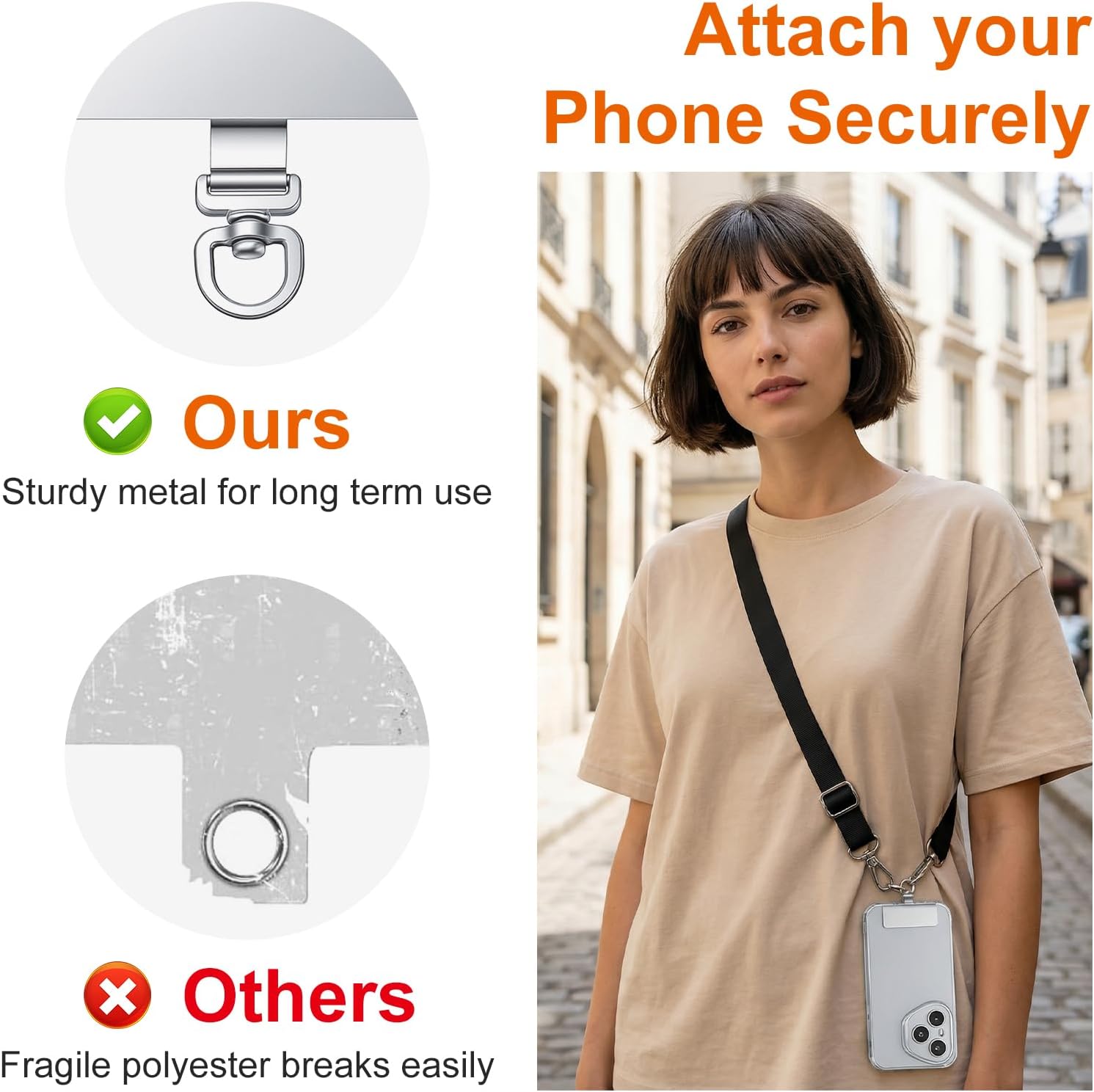 2PCS Rotatable 360° Phone Tether Tab, Stainless Steel Phone Lanyard Tab Rectangle Tether Tabs for Most Full Coverage Cases, Universal Cellphone Wrist Crossbody — image 2