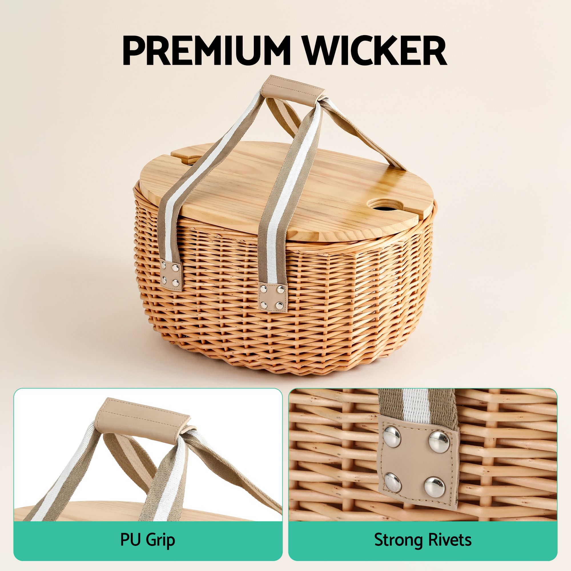 Alfresco 2 Person Insulated Picnic Basket Set with Foldable Wood Table — image 6