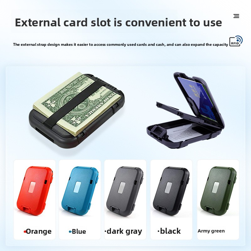 Black RFID Blocking Aluminium Card Holder Wallet Waterproof Hard Shell Case with Cash Strap for Men Travel and Daily Use โ image 6