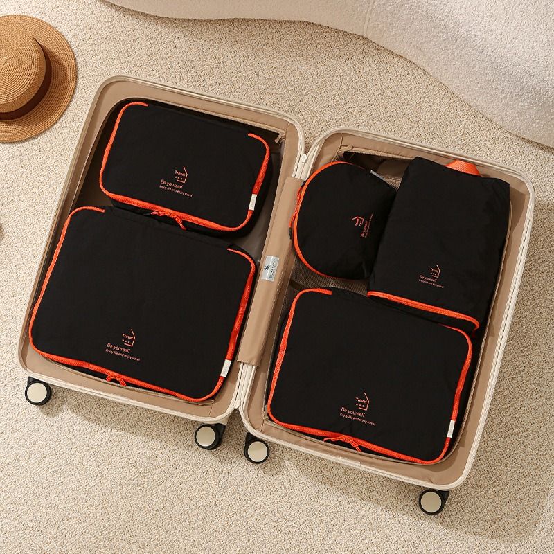 5-Piece Travel Packing Cubes, Wrinkle-Resistant Nylon Luggage Organizer Bags with Cosmetic Bag & Shoe Bag for Clothing and Toiletries Storage - Black