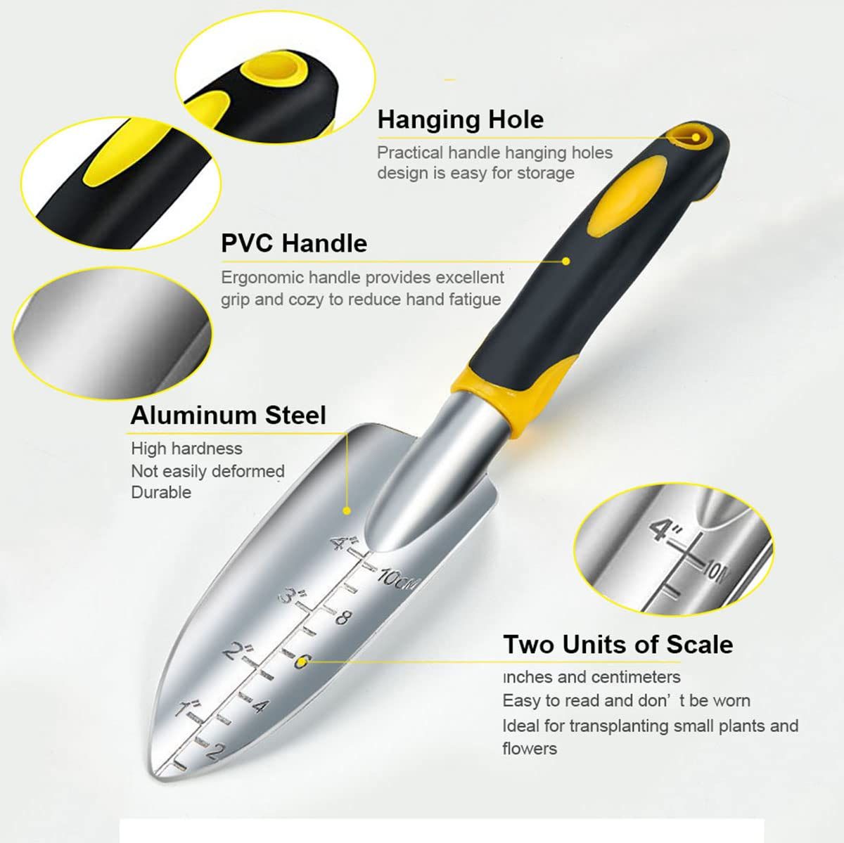 5PCS Garden Tool Set, Ergonomic Handle Tools, Heavy Duty Aviation Aluminum Gardening Kit Gift for Men & Women, Yellow — image 2