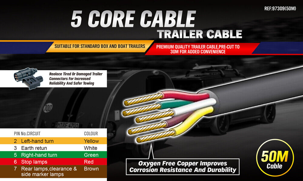 30M x 5 Core Wire Cable Trailer Cable Automotive Boat Caravan Truck Coil V90 PVC — image 3
