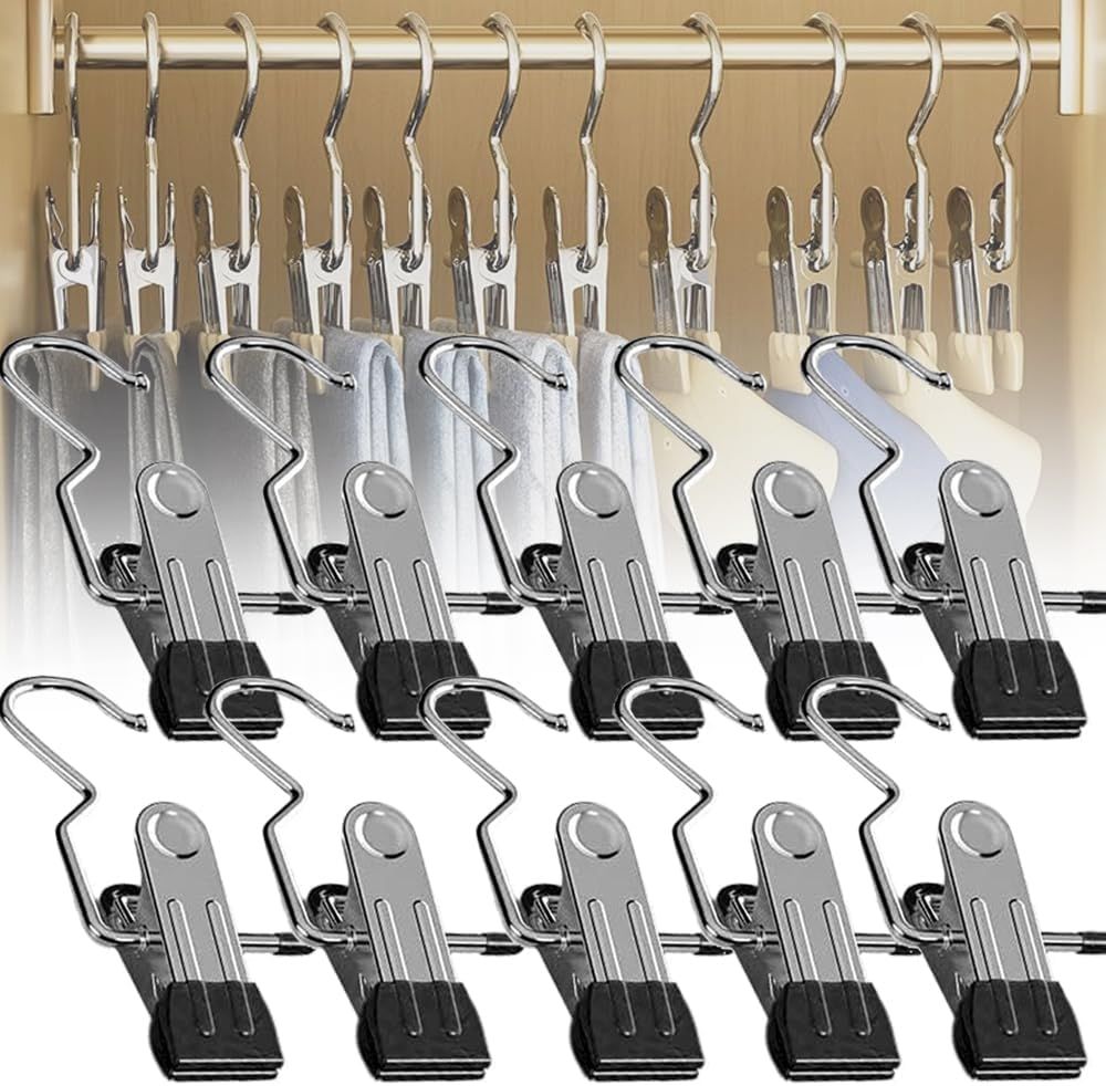 Space-Saving Clothespin Hat Pants Storage Hanging Travel Hook, Stainless Steel Boot Hangers Clips Boot Hangers for Closet, Laundry Hooks Hanging Clips Clothes