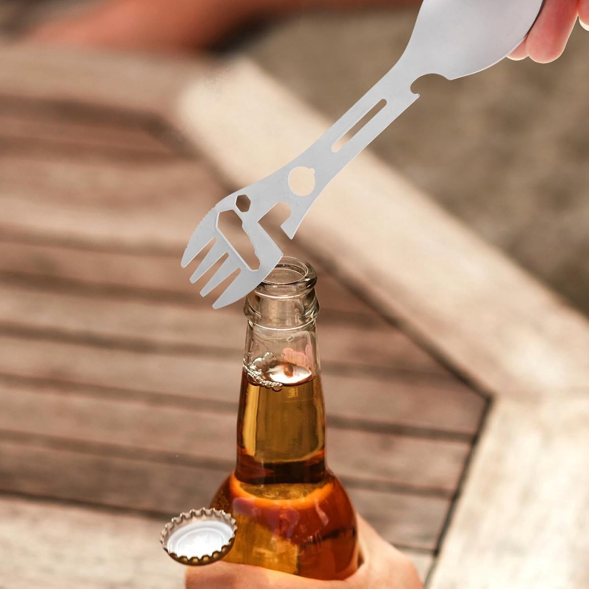 Stainless Steel Spoon and Fork - 10-in-1 Multi-Tool - Works as a combination spoon, fork, knife, bottle opener, and wrench - ideal for picnics, travel โ image 4