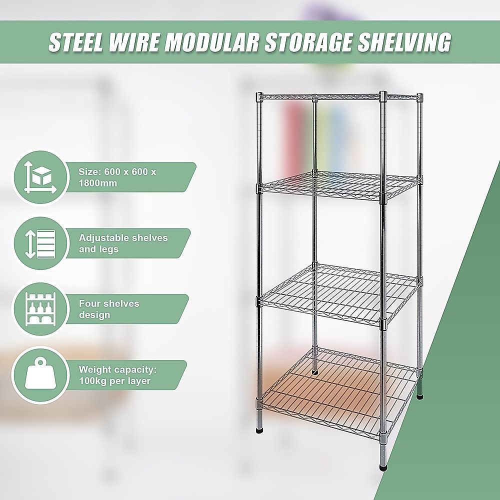Wire Storage Rack – 60 × 60cm Chrome Shelving with Fixed Legs — image 6