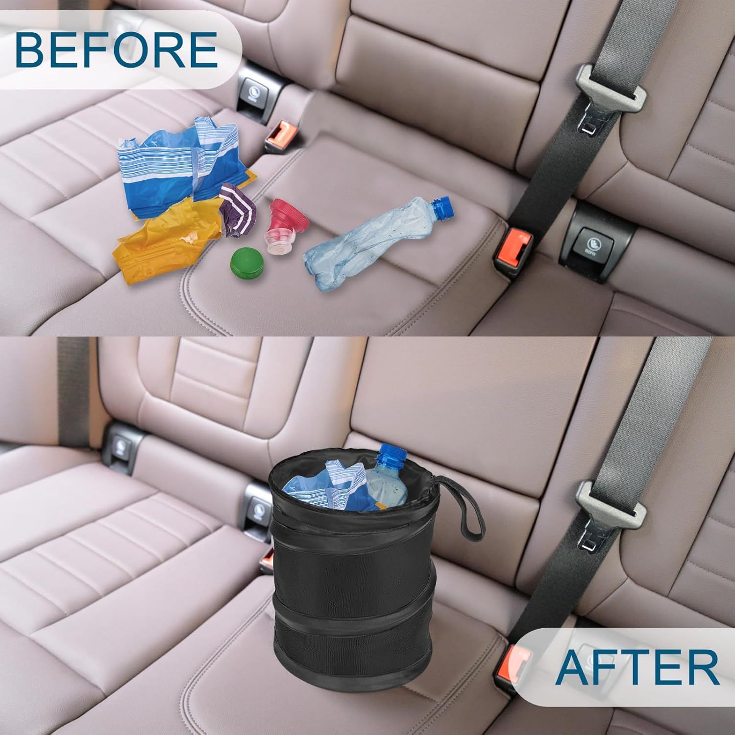 Car Trash Can, 2 Packs Mini Collapsible Pop-up Car Garbage Can, Waterproof Hanging Car Trash Bag with Velcro, Car Trash Bin, Black — image 6