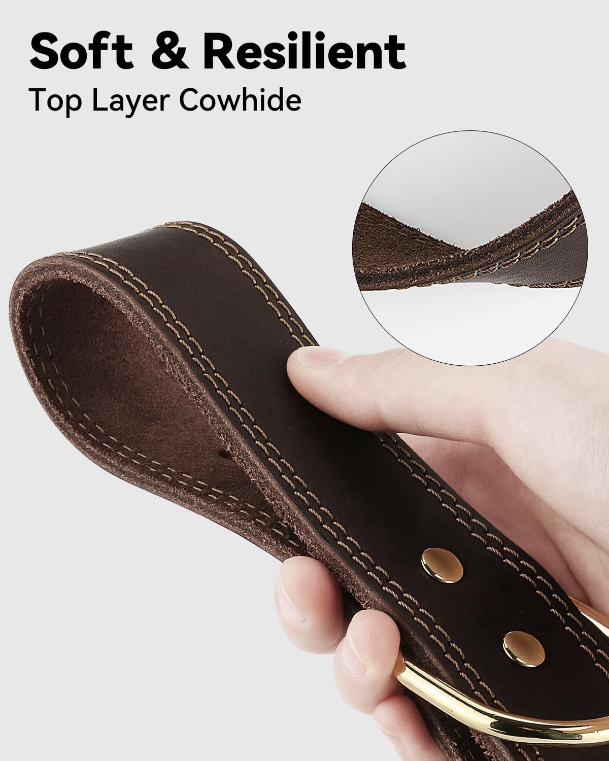 Genuine Leather Dog Collar for Large Dogs, Heavy Duty Thick Solid Power Breeds, Sturdy Adjustable Pet with Metal Pin Buckle, Durable Daily Walking, Brown, L — image 5