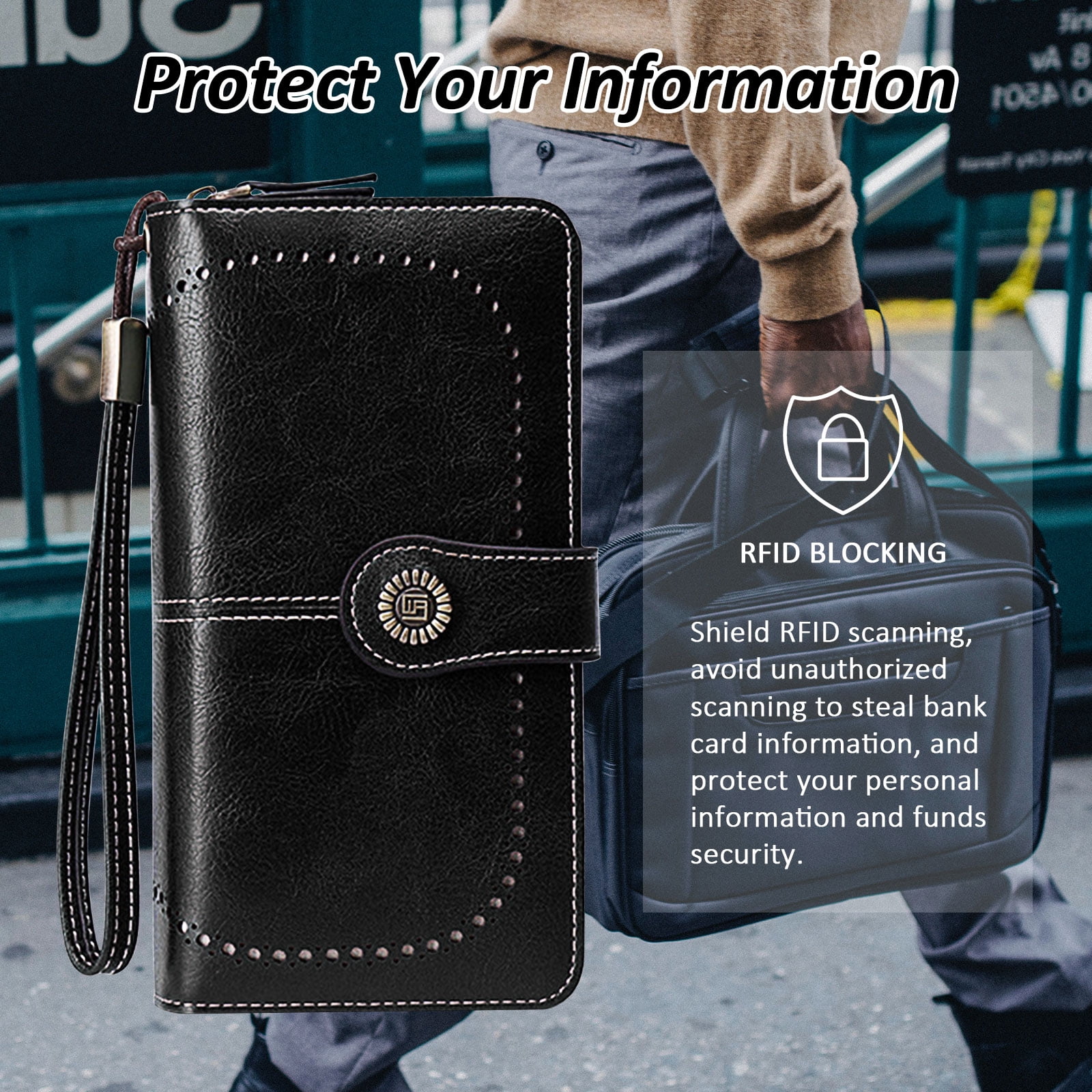 Leather Wallet Women Rfid Blocking Large Capacity, Zip Around Long Wallet - Pu Phone Clutch Purse, Trifold Ladies Wallets Coins Zipper Pocket with Id Window — image 3