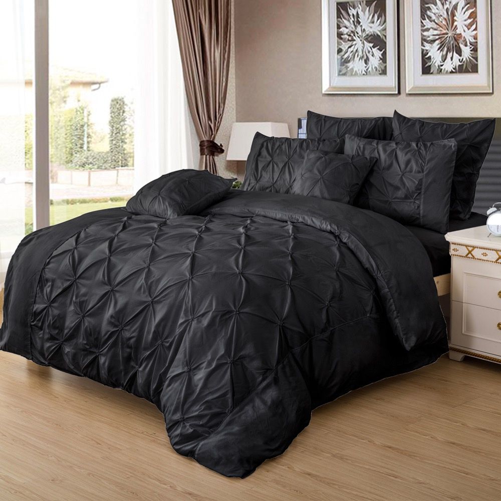 Diamond Pintuck Queen Size Black Duvet Quilt Cover Set — image 2