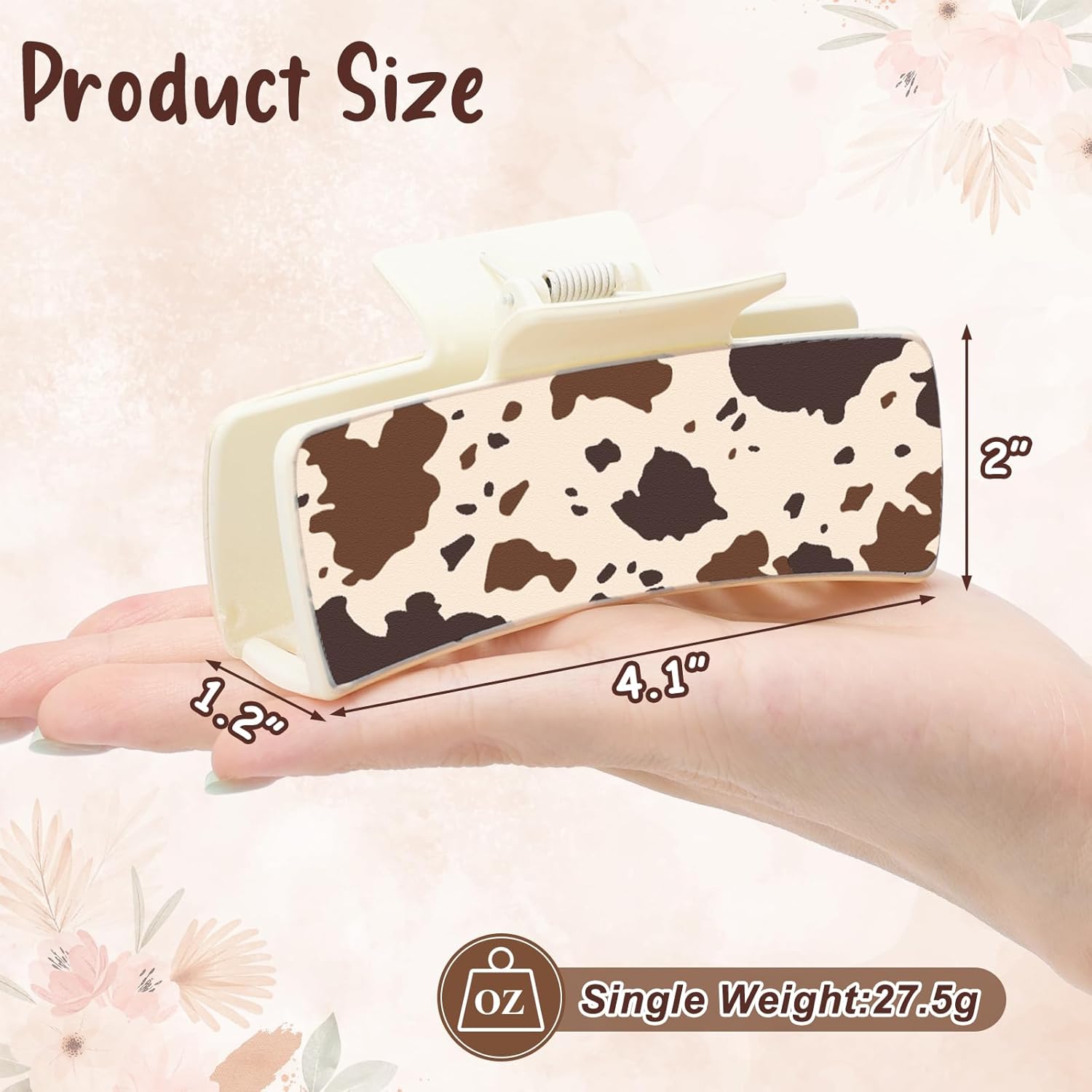 Western Leather Hair Claw Clips Sunflower Floral Square Claw Clips for Hairstyling Southwest Cow Print Cowhide Hair Accessories Large Aesthetic Western Cowgirl β image 4