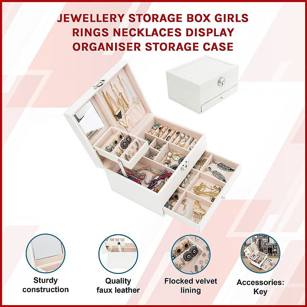 Jewellery Storage Box Girls Rings Necklaces Display Organiser Storage Case — image 5