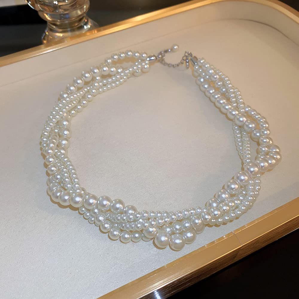 Vintage Layered Faux Pearl Necklaces Imitation Pearl Chains Flapper Costume Jewelry Necklaces for Party — image 3