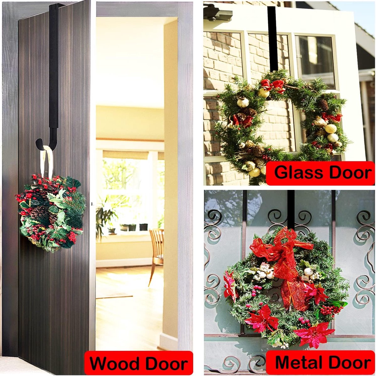 Wreath hanger - 1 piece - Christmas wreath hanger - adjustable from 38 to 65 cm - Wreath hanger for front door - Hooks - door hanger - hanging — image 4