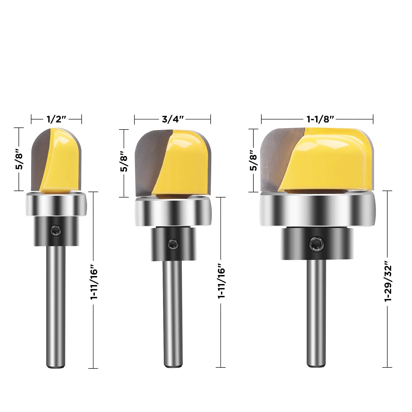 3Pcs 1/4" Shank Carbide Round Nose Groove Router Bit Set Template Router planing Head Set with Ball Engraving Router planing โ image 3