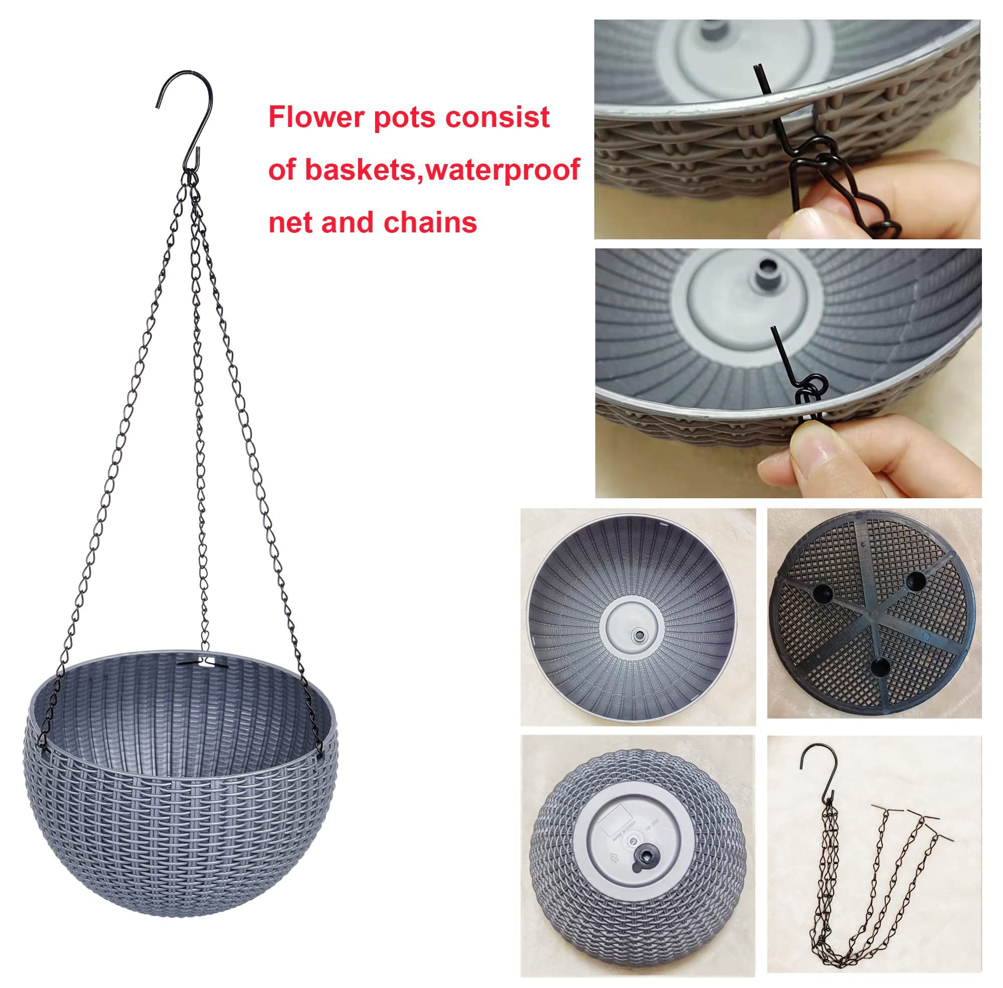 Hanging basket, plastic flowerpot, circular resin garden, indoor and outdoor plant hanging flowerpot, 1 package of silver gray — image 3