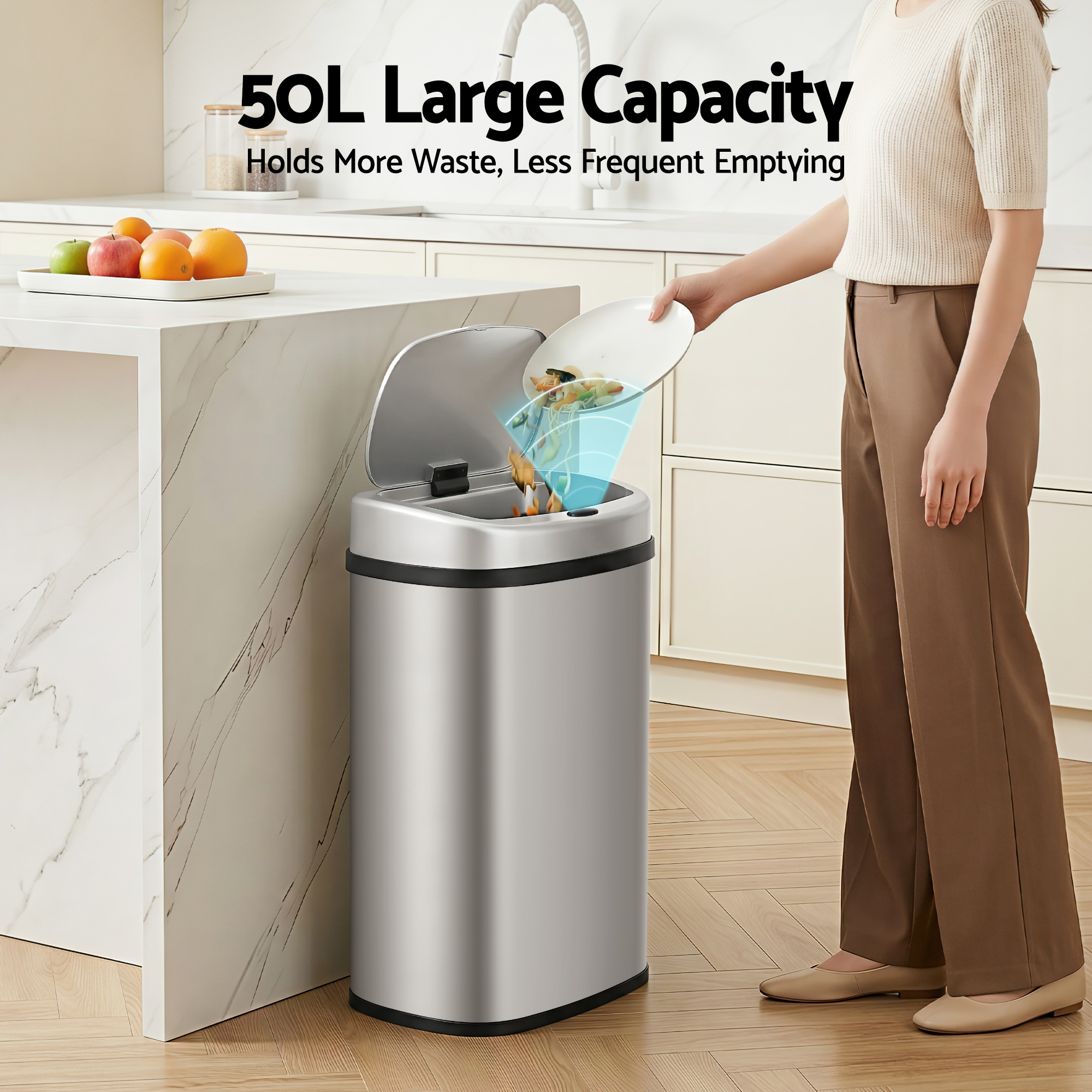 Devanti 50L Sensor Bin Motion Rubbish Automatic Silver โ image 4