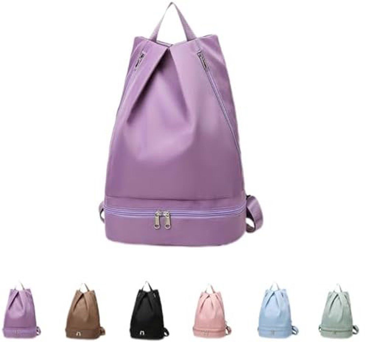 Women Swim Backpack With Wet Dry Compartment And Ventilated Shoe Pocket, Foldable Odor Resistant Gym Bag For Pool Travel, Violet
