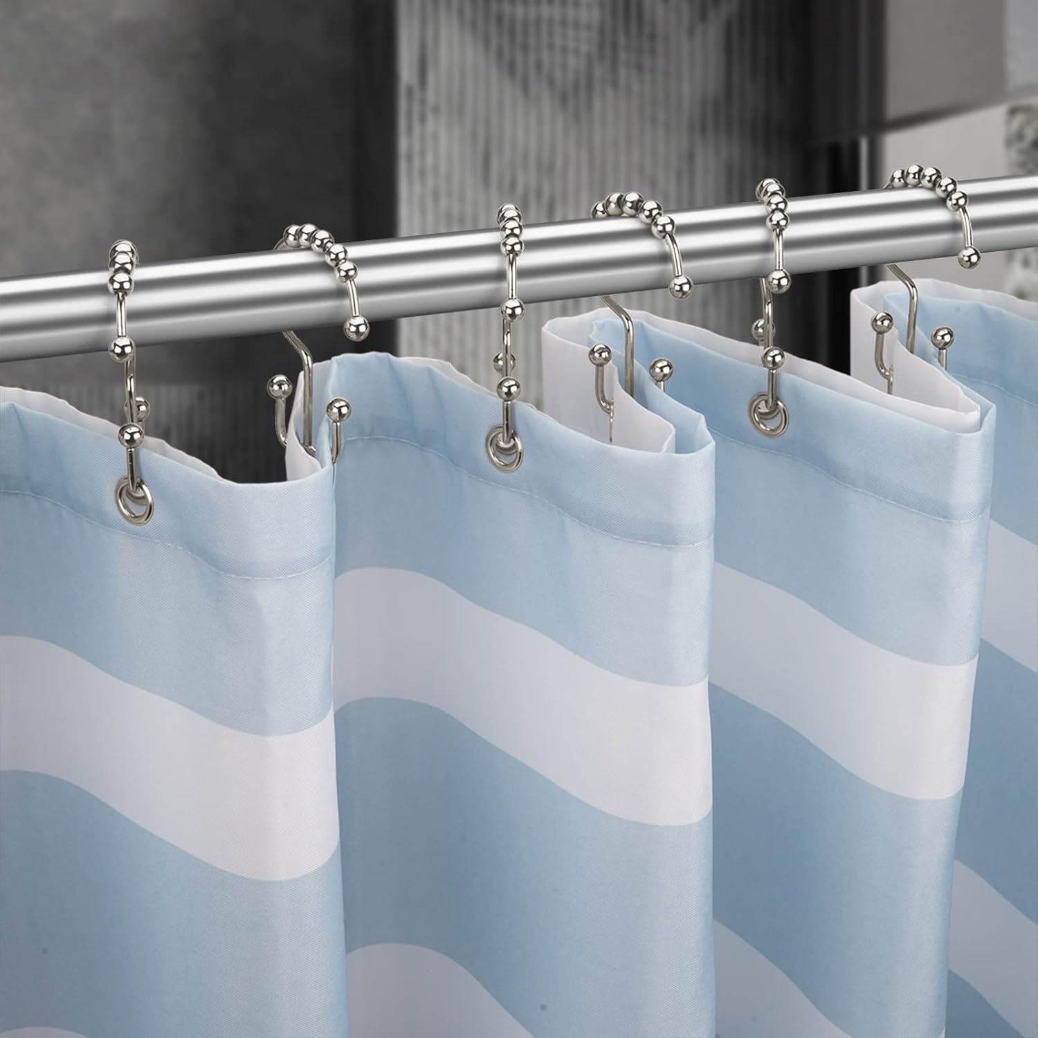 Shower Curtain Hooks - Stainless Steel - Metal - Double Sliding Clasp - Shower Curtain Rings - Suitable for Bathrooms - Double Shower Curtains โ image 6