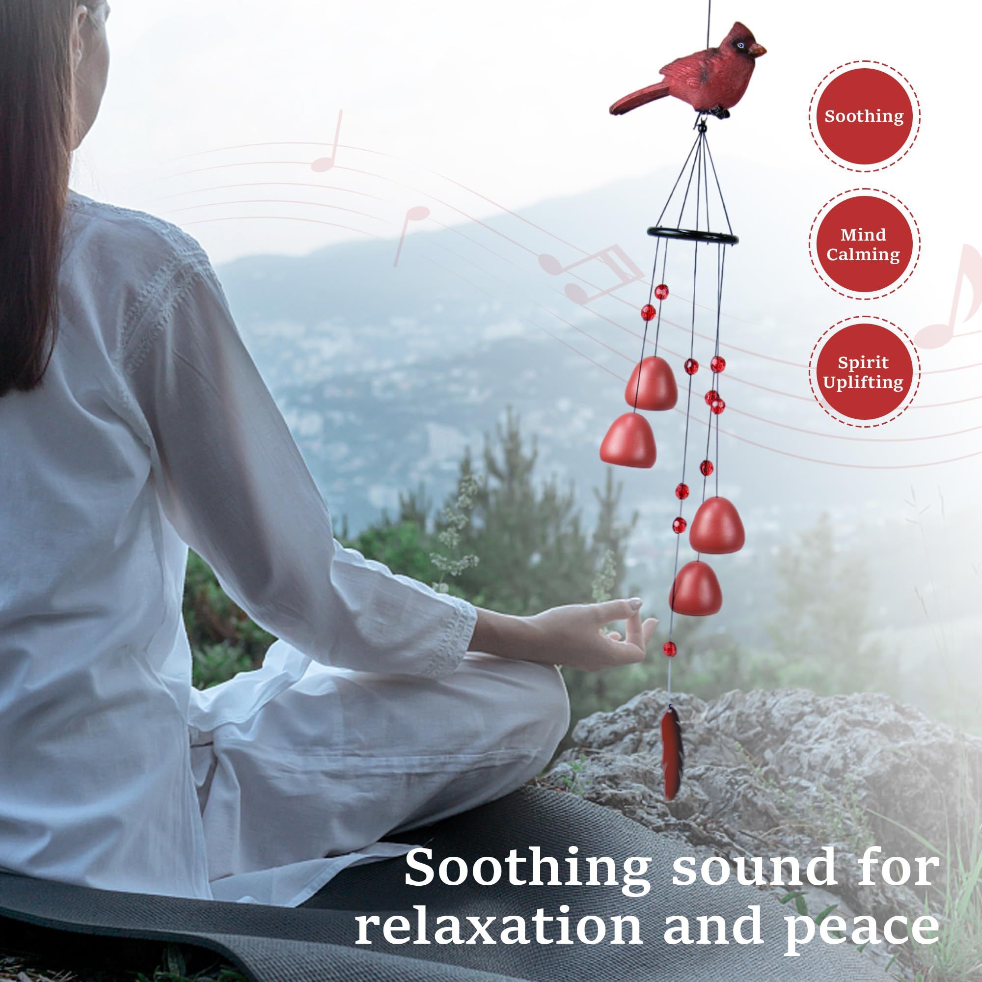 Red Bird Wind Chimes Indoor Resin Decorative Metal Hanging Bells Wind Chime,Gifts for Women Mom Wife (Red) — image 5