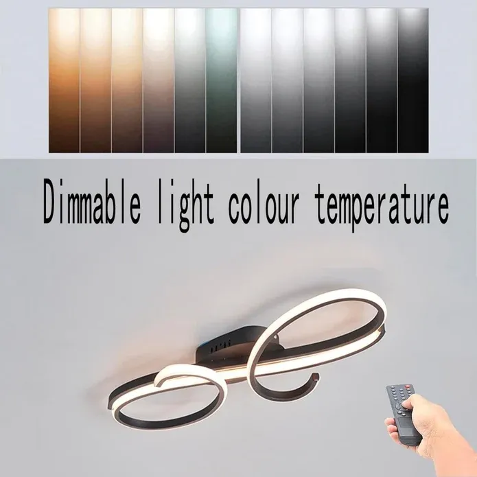 BAMDECOR AD2576 Modern Minimalist Curved Line Iron Aluminum Silicone LED Semi-Flush Mount Ceiling Light For Living Room (Black) — image 4