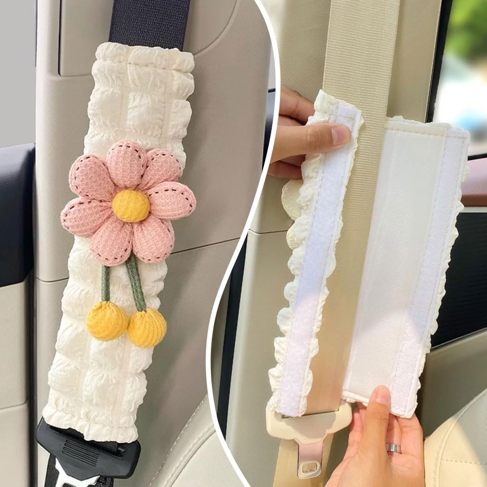 2 Pack Car Seat Belt Cover Pads, Soft Seat Belt Shoulder Pad with Petals, Cute Floral Car Seatbelt Covers Protector for Women Girls, Universal Fit for Cars — image 4