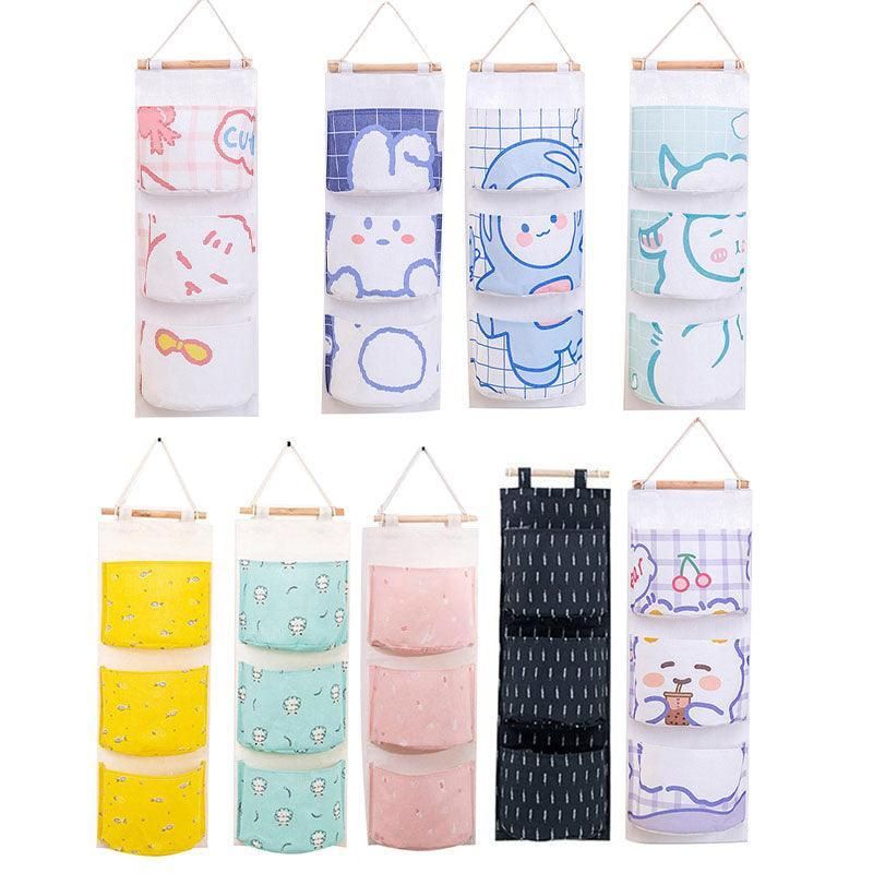 3 Pocket Hanging Storage Bag with Wooden Rod for Wall or Door Organisation - Astronaut — image 3